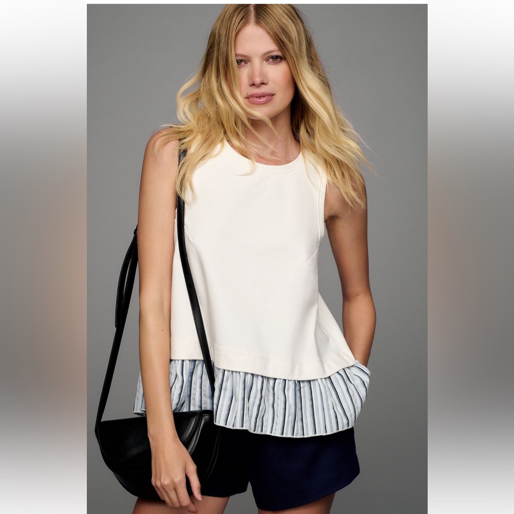 By Anthropologie Open-Back Twofer Tank Top Striped Ruffle Sleeveless